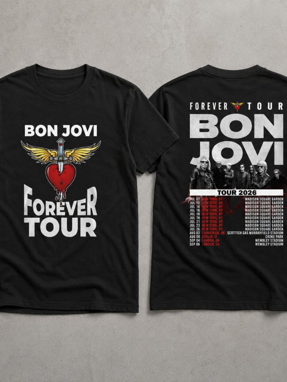 Bon Jovi Forever Tour 2026 Double Sided Concert Graphic T-Shirt